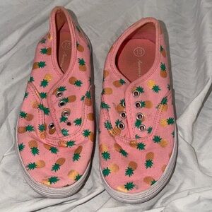 American Eagle, girls 13, Pink Pineapple Print Slip-On Canvas Sneakers